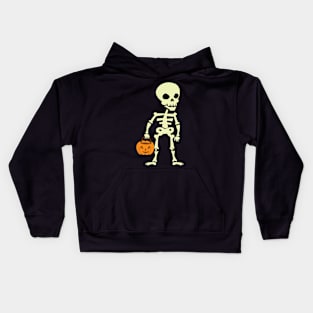 Halloween Skeleton holding Jack o lantern Kids Hoodie